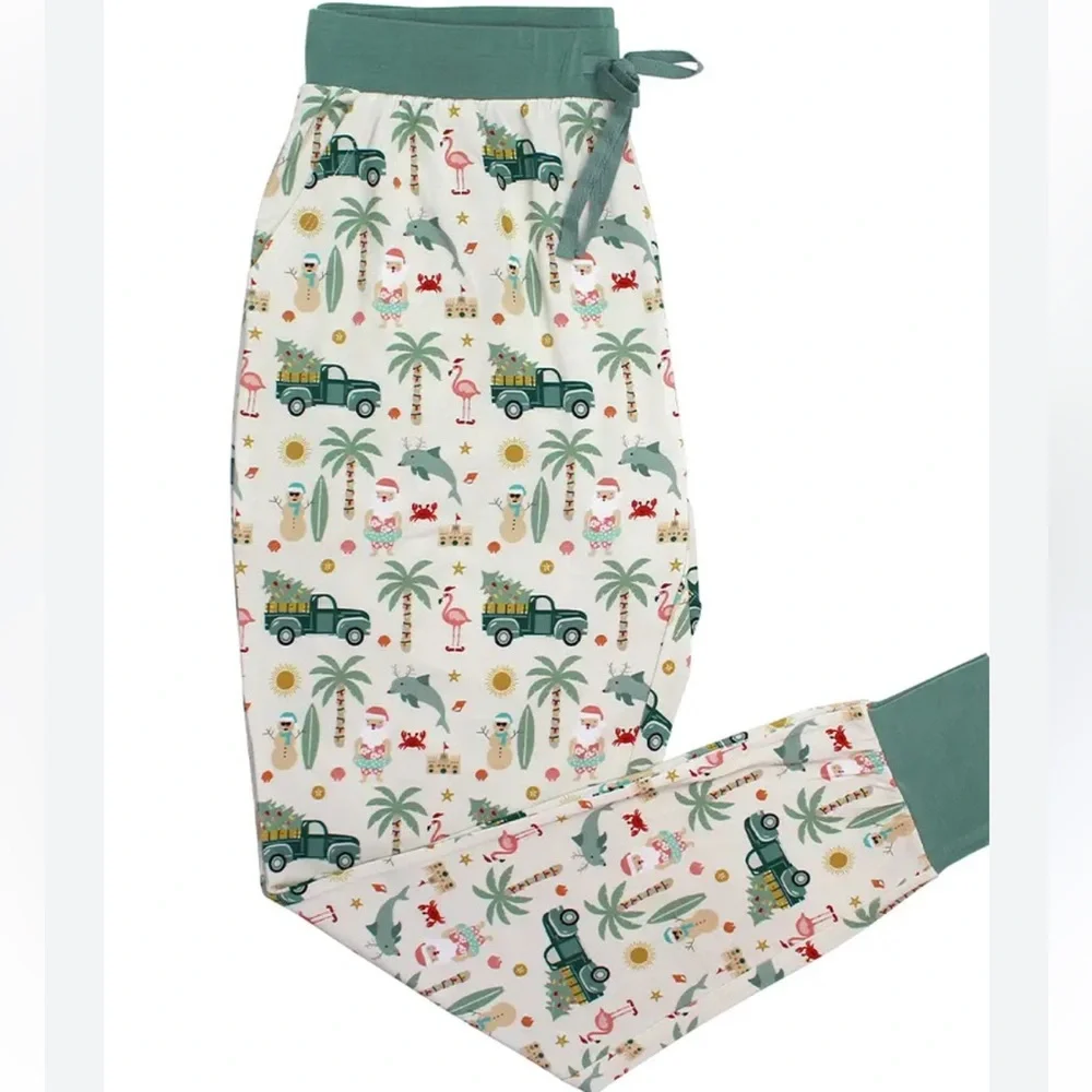 Emerson Christmas Santa Flamingo Tropical Print Viscose Pajama‎ Pants. Size XL.